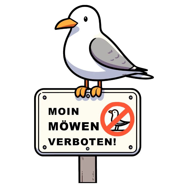 Freche Möwe auf Möwen Verbotsschild Schild Zeichen