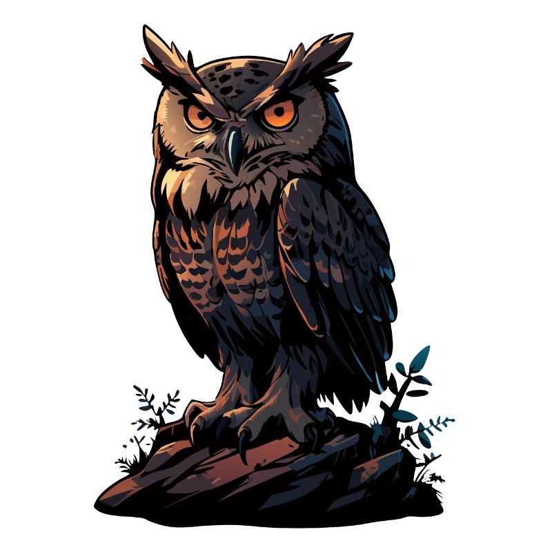 Big owl eagle owl sitting on a rock