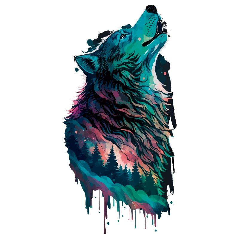 Aurora borealis in Form eines Wolfes im Wald