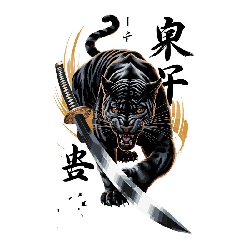 Powerful panther with katana