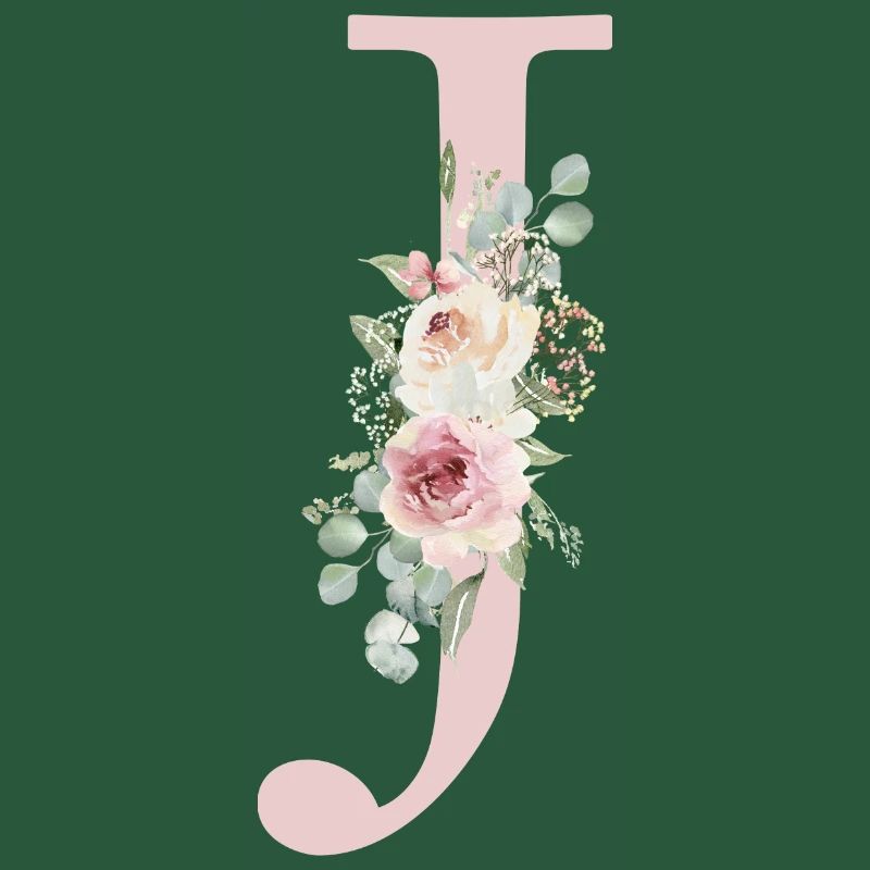 J| Monogramme | Eucalyptus Pastel Fleur Bleu