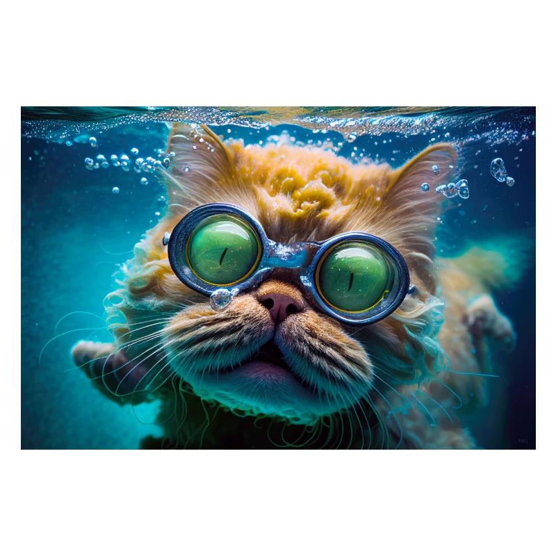 Hector die Schwimmkatze mit Taucherbrille