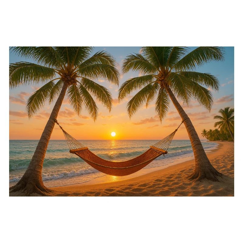 Palmen, Hängematte und Strand