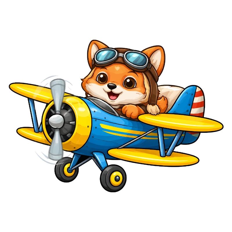 Fuchs Pilot Doppeldecker Flugzeug Cartoon  