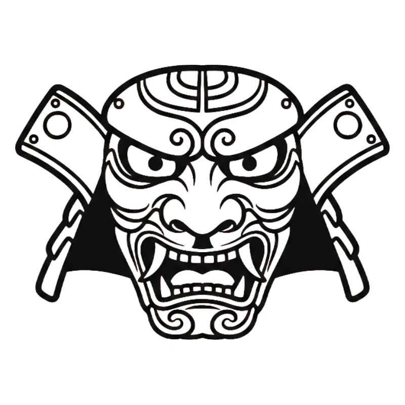 Dämonenmasken mit Äxten-Umriss