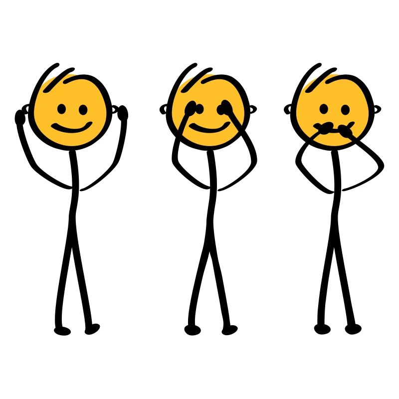 Slogan Hear, see and be silent. Three monkeys