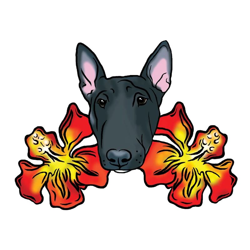 Bull Terrier avec fleurs d’hibiscus
