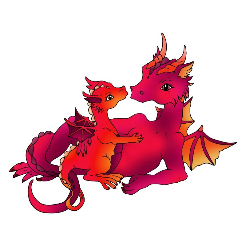Maman dragon avec bébé rose