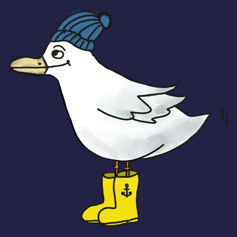 Möwe mit Gummistiefeln