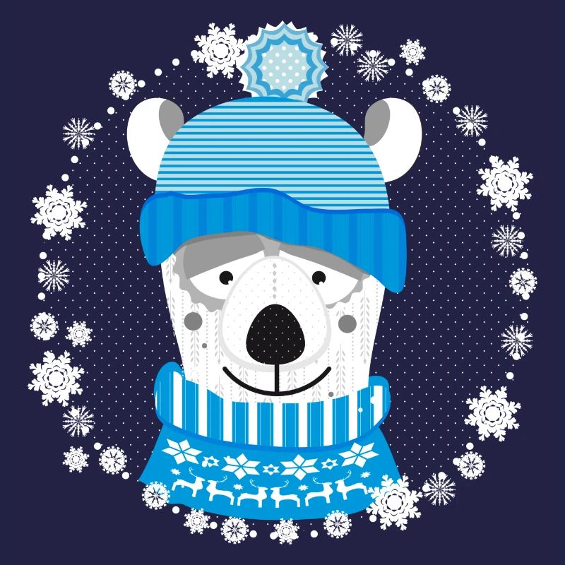 Eisbär mit Mütze und Pulli