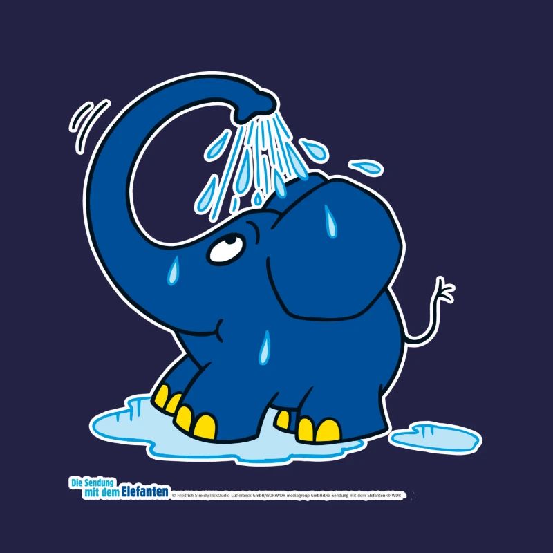 Der Elefant duscht mit Rüssel