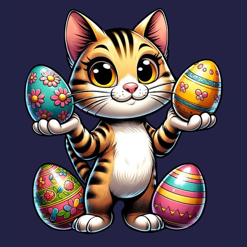 Easter Cat with Colorful Eggs