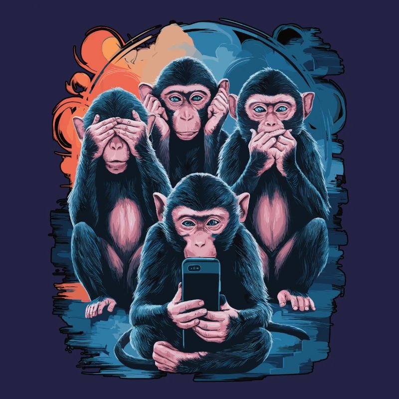 Wise Monkey With Mobile Phone Funny Multi Media Design