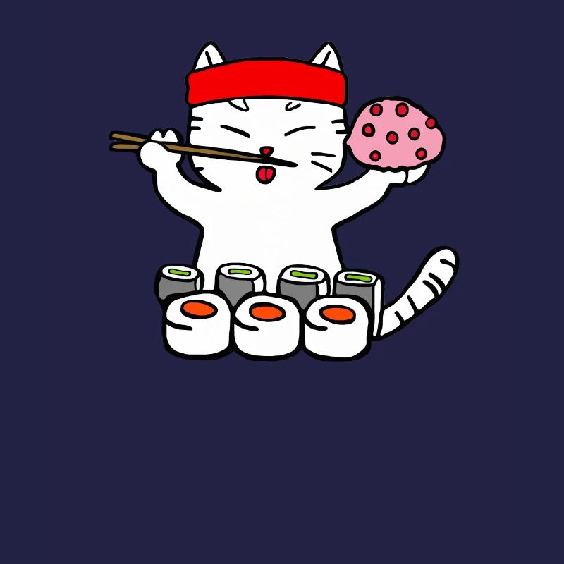 Cat eats sushi with chopsticks