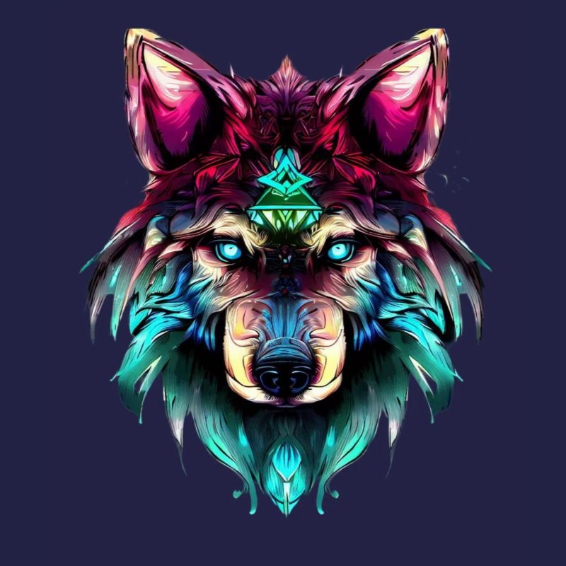 Mystic Wolf Synthwave Wolf Head