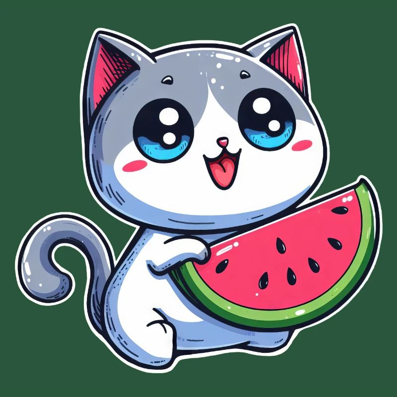 Un chat mignon mange de la pastèque