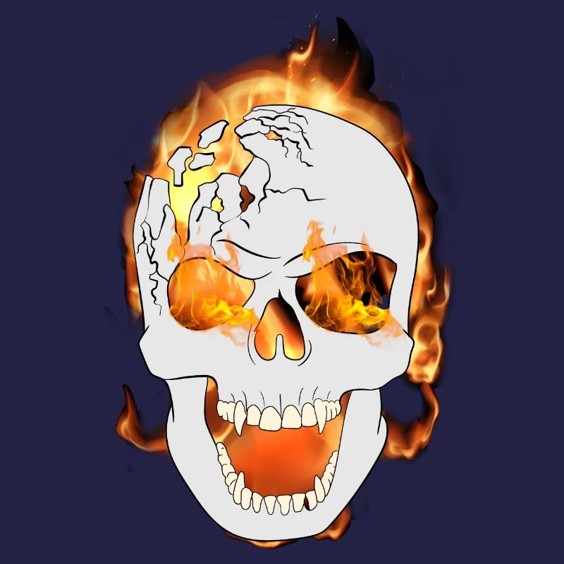 Devil Skeleton Head with Fire Japanese Demon Art