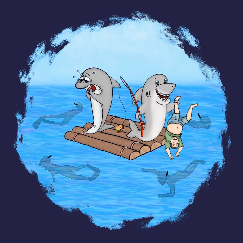 Requins sur radeau