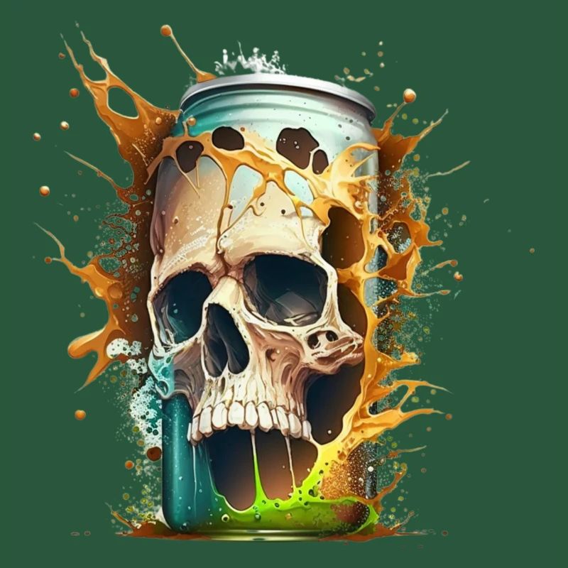 Skull explodes from beer can