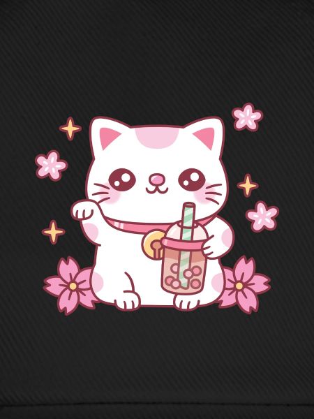 Süße Maneki-Neko-Katze mit rosa Boba-Tee