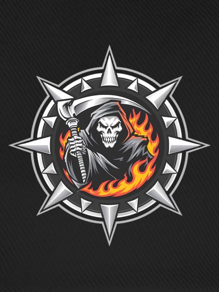 Flammender Sensenmann auf Stachelkamm