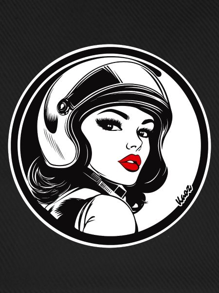 Retro Chic Racer Frau mit Helm