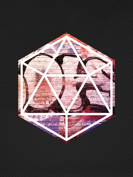 Geometrisches Graffiti-Prisma über Ziegelmauer