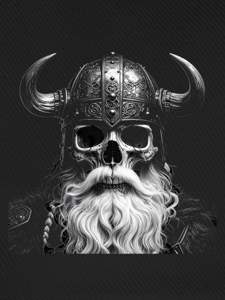 Skelettartiger Wikinger mit gehörntem Helm