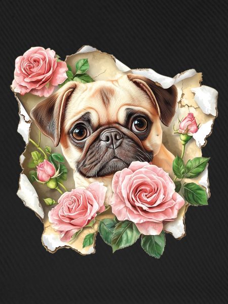Mops mit Rosen
