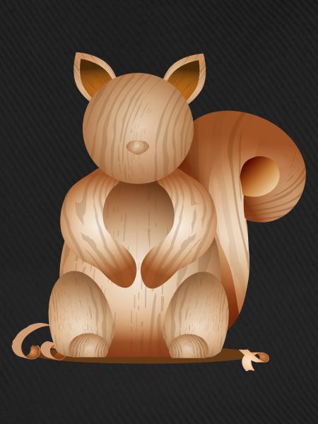 Illustration in Holzoptik–Verspieltes Eichhörnchen