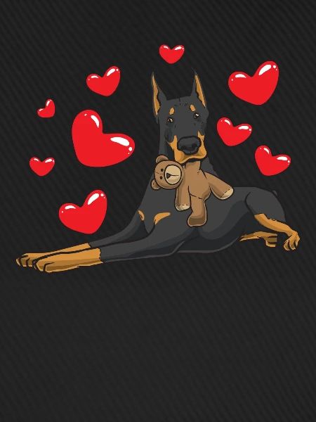 Dobermann mit Kuscheltier