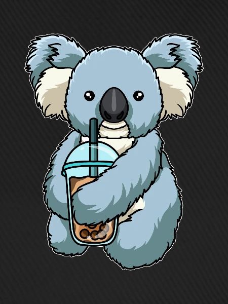 Koala trinkt Bubble Tea