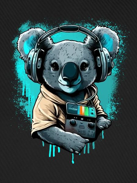 koala mit Kopfhörern und Walkman