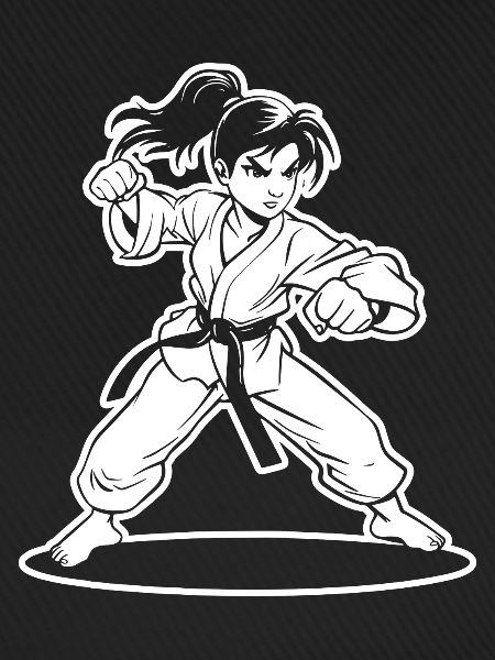 Karate Mädchen Cartoon Stil