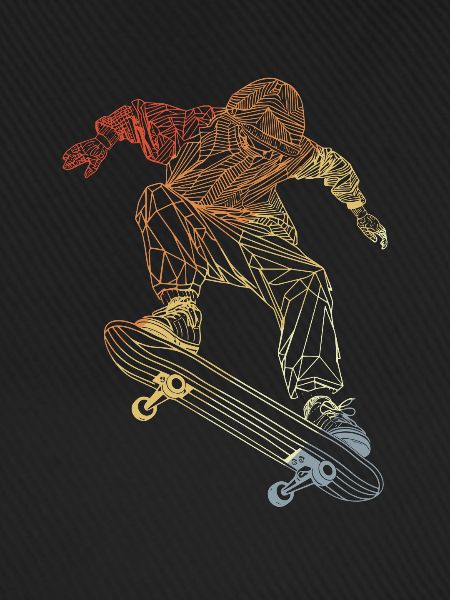 Skateboarder Line Art Retro