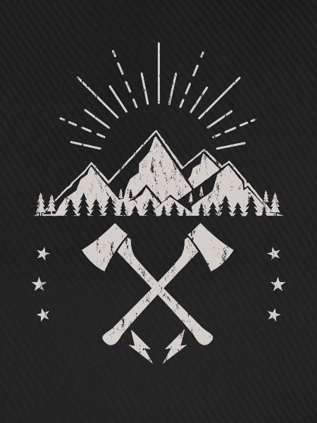 Robustes Berg-Sonnenaufgangsaxt-Emblem