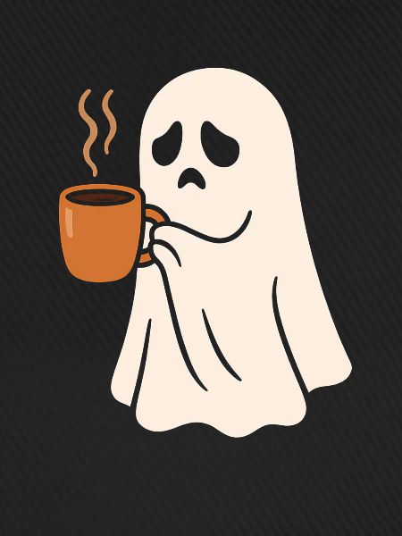 Schauriges Geist mit Kaffeetasse