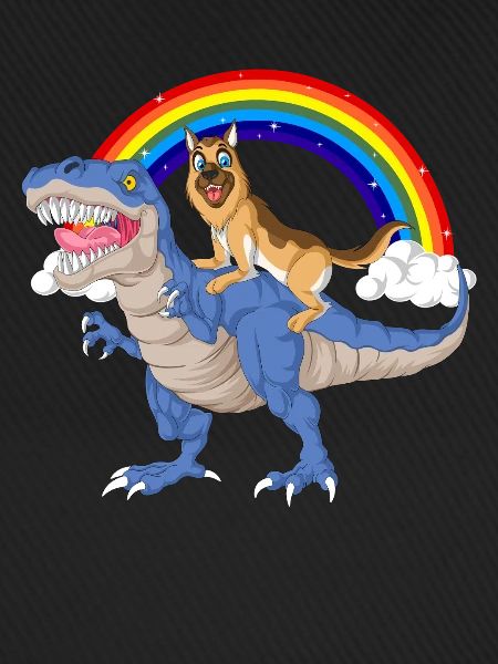 Deutscher Schäferhund-Dinosaurier-Ritt