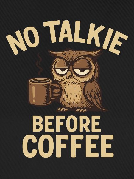 Eulen mit Kaffeetasse und Statement