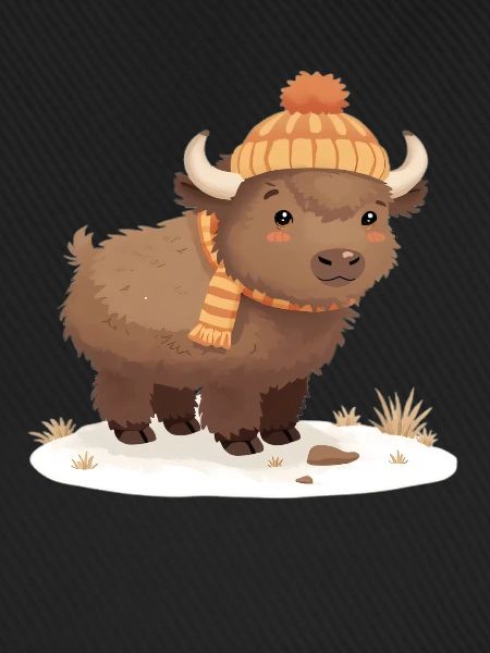 Winterbison mit Mütze