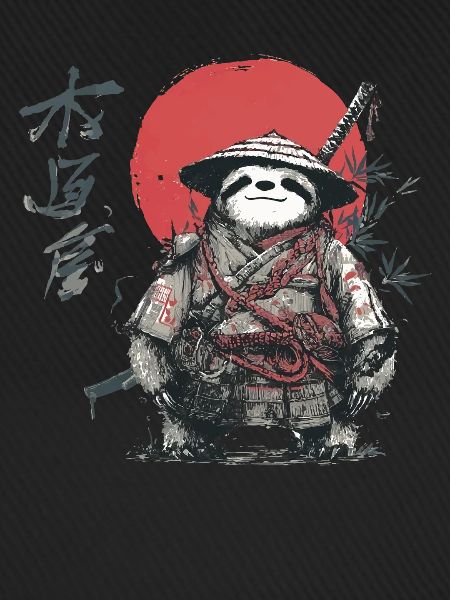 Faultier-Samurai unter roter Sonne