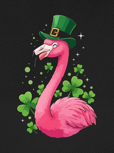 Flamingo mit Shamrock-Hut