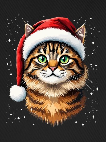 Weihnachtskatze mit rotem Hut