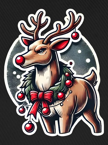Rentier mit Weihnachtskranz