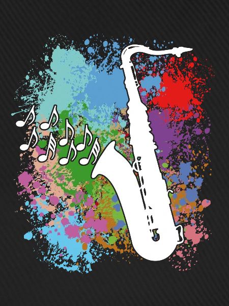 Saxofon auf Farbklecksen