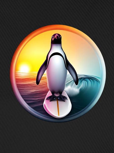 Pinguin Surfer Sonnenuntergang