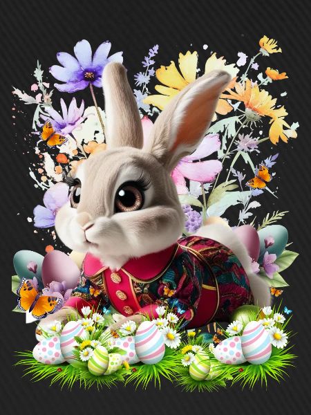 Osterhase im Blumenfeld