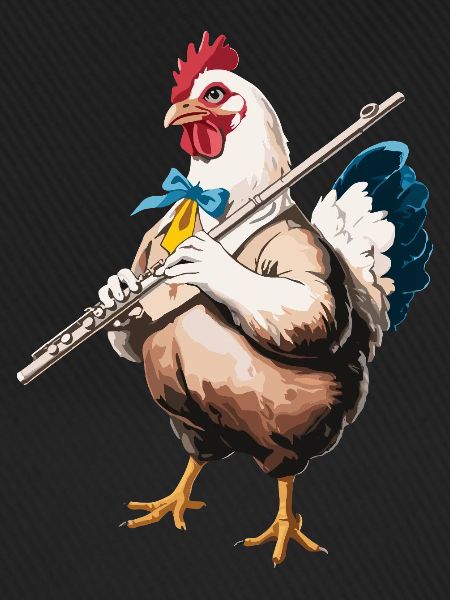 Lustiges Huhn mit Querflöte