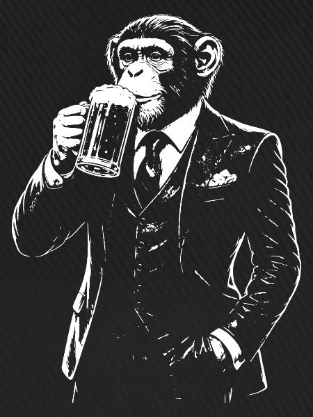 Kostüm-Affe schlürft Bier