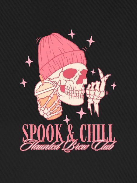 Spook & Chill – Rosa Skelett mit Kaffee